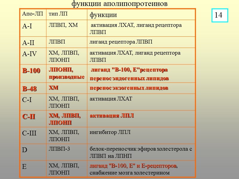 функции аполипопротеинов 14
